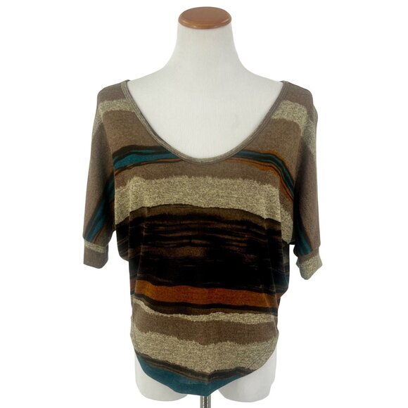 Papaya Tops - Papaya Multicolored Striped Boho Dolman Sleeve Slouchy Knit Top